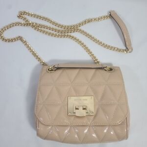 Michael Kors Vivianne Small Flap Shoulder Crossbody Patent Leather Beige Purse